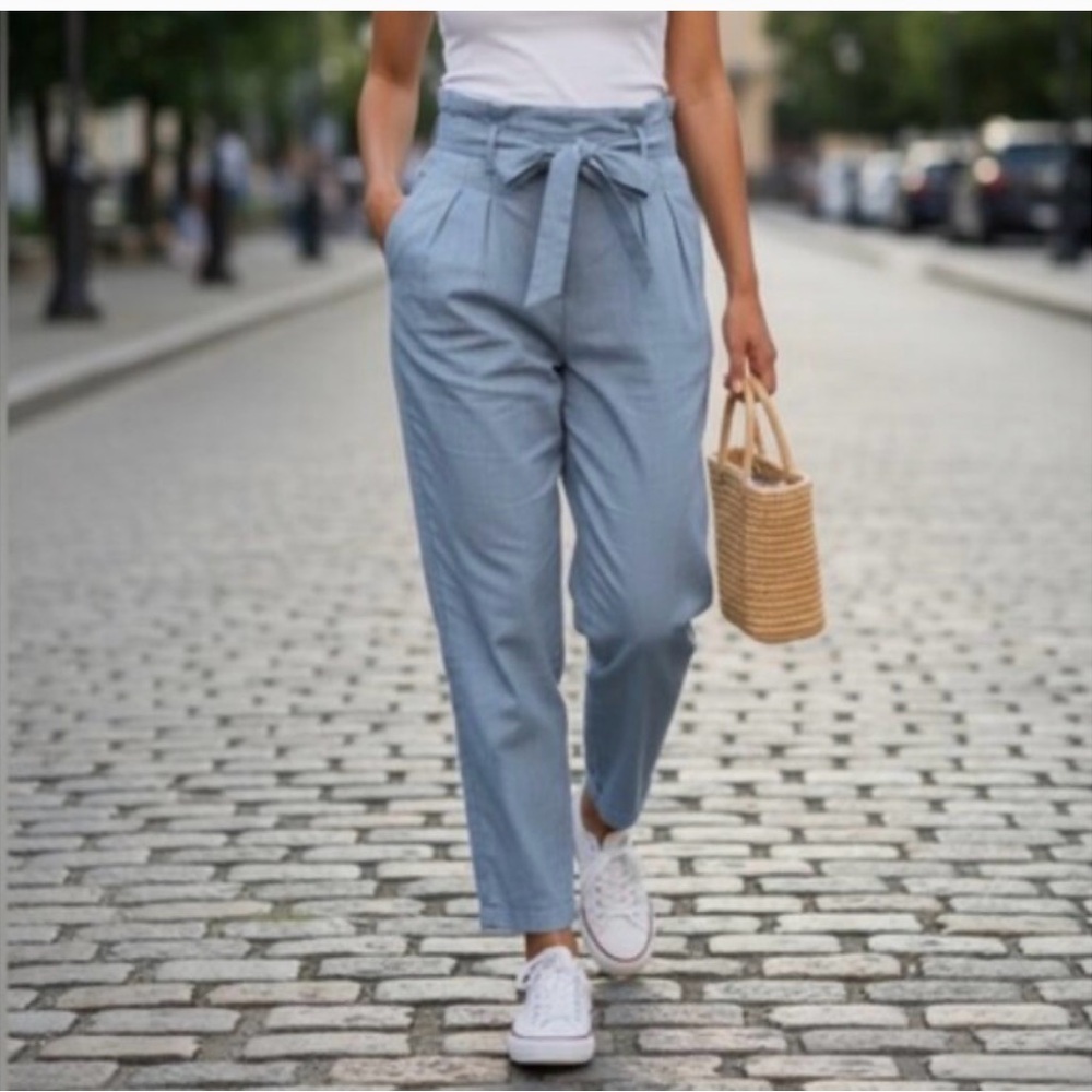 Choosy Stylish Light Denim‎ Paperbag Women's Pants